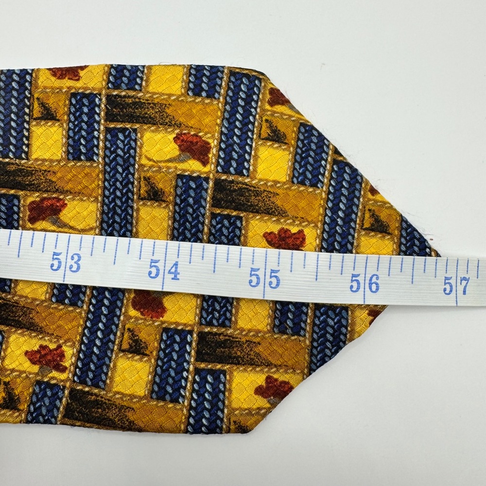 Ermenegildo Zegna Mens Silk Tie Yellow Blue Geometric Floral Weave Italy‎ Luxury - Picture 9 of 9